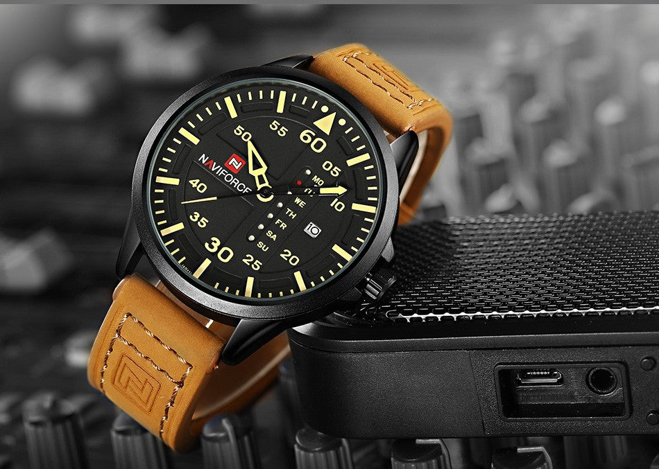 Topp lyxmärke NAVIFORCE Herr Sportklockor Herr Quartz Dateklocka Man Läder Army Militär Armbandsur Relogio Masculino