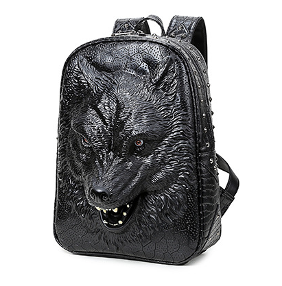 Sac à dos étudiant tête de loup 3D, édition coréenne, sacs à bandoulière pour hommes et femmes