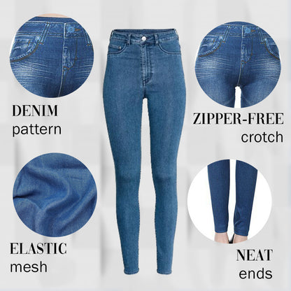 Pantalon en denim basique décontracté extensible taille haute avec fausses poches