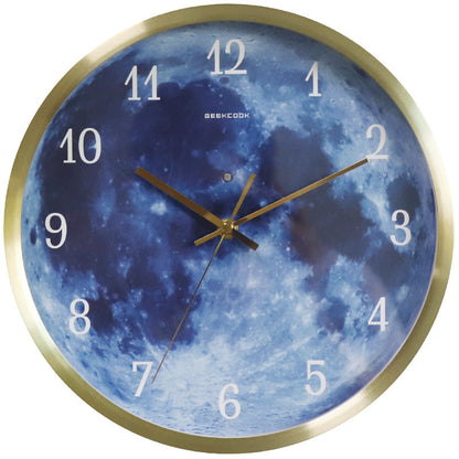 Horloge murale de 12 pouces pour la décoration de la maison, lune bleue, contrôle du son, lumineuse, Simple, moderne, muette, décoration de pièce gothique