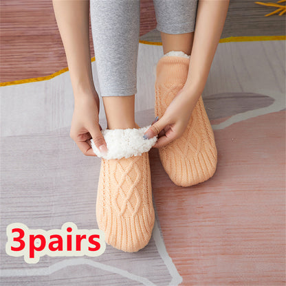 Chaussettes d'hiver en laine pour femmes, épaisses et chaudes, pour chambre à coucher, pantoufles pour hommes, chauffe-pieds antidérapants, chaussettes de neige