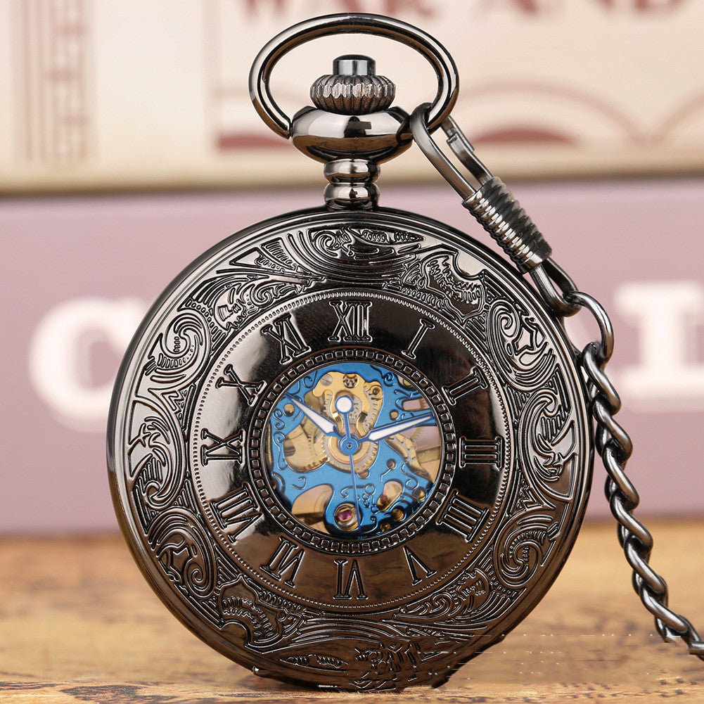 Retro Double Display Roman Literal Mechanical Pocket Watch