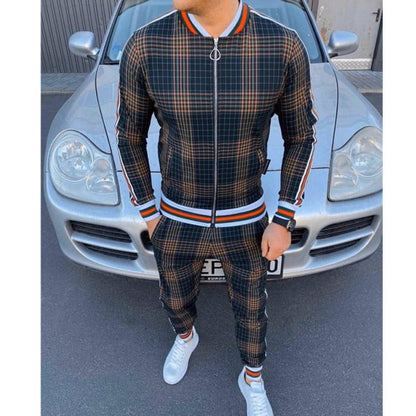 Fashion casual men's suit striped plaid jacket long pants men