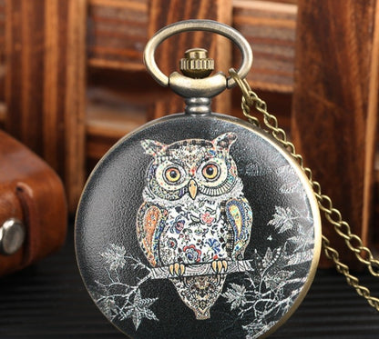 Flip Cartoon Owl Pattern Pocket Watch Cute Student's