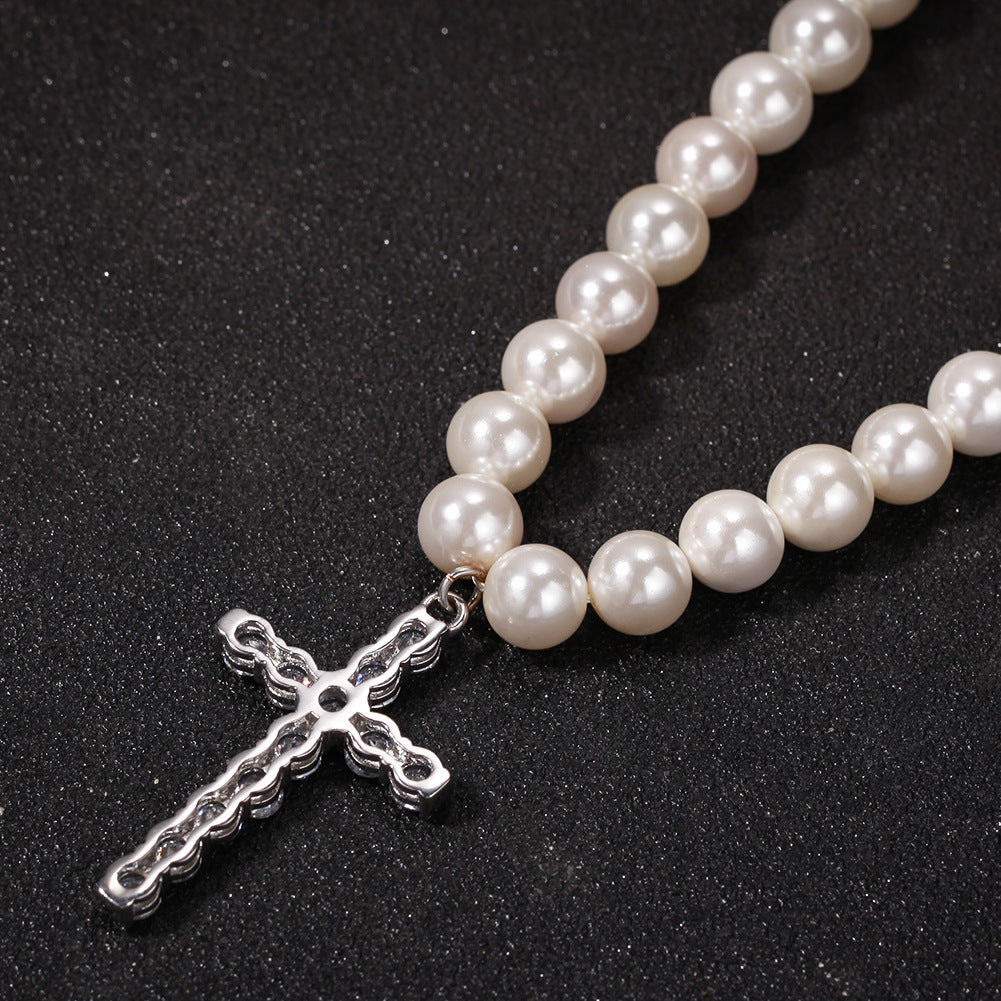 Simple Cross 8-10mm Pearl Necklace Trendy Accessories For Men And Women