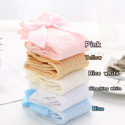 Chaussettes hautes pour bébés, nourrissons, enfants en bas âge, filles et garçons, collants chauffe-jambes, nœud en ruban, coton solide, extensible, mignon et charmant