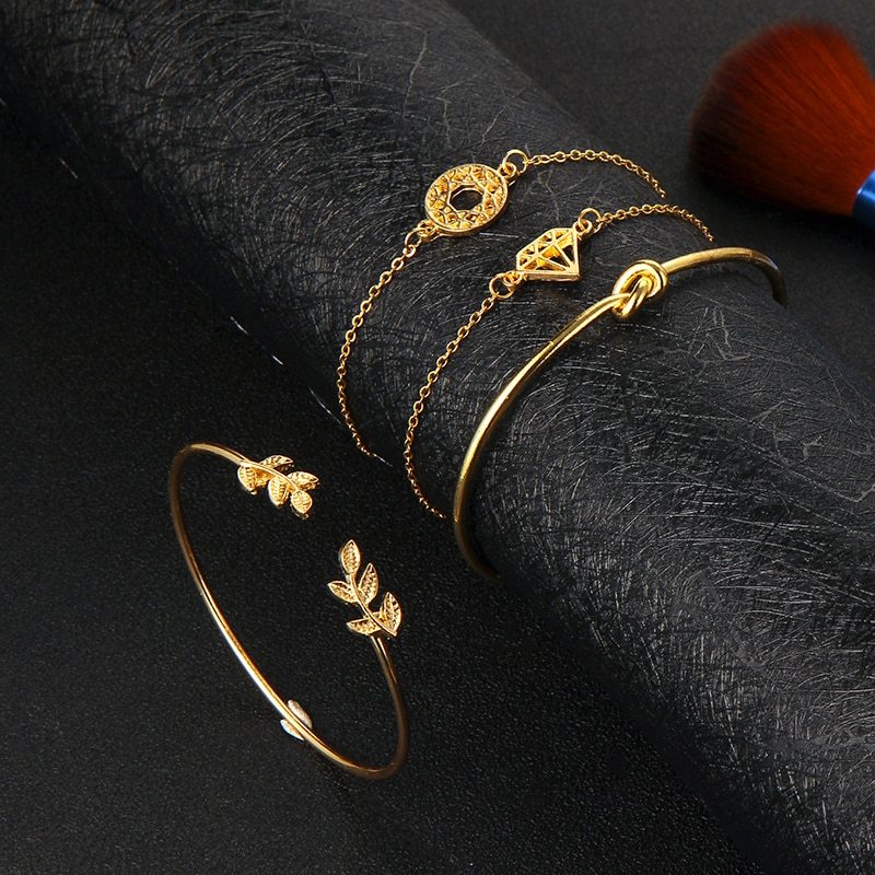 Tocona T Mode Bohemisk Lövknut Handmanschett Länkkedja Charm Armband För Kvinnor Guldarmband Femme Smycken 6115