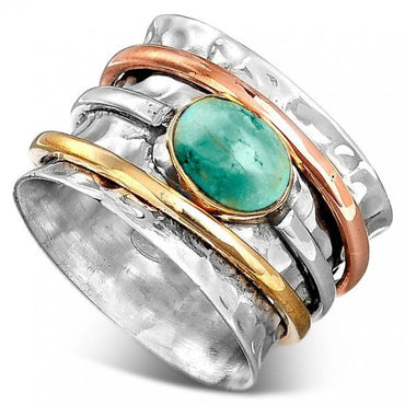 Vintage Turquoise Plated Tri-Color Rings For Men And Women