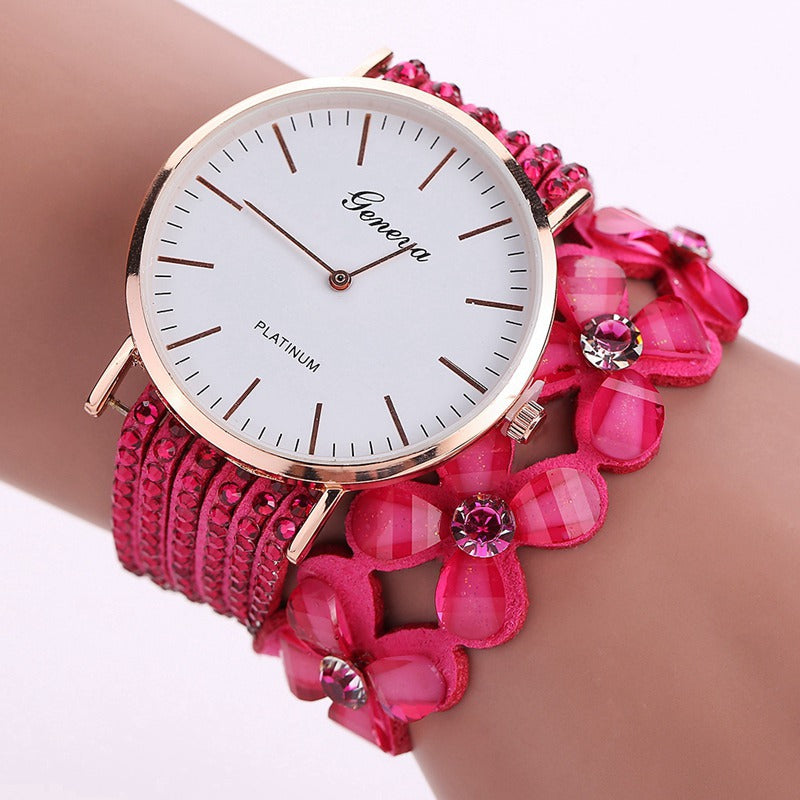 Mode genève fleurs montres femmes robe élégante Quartz Bracelet dames montre cristal diamant montre-Bracelet cadeau Reloj Mujer