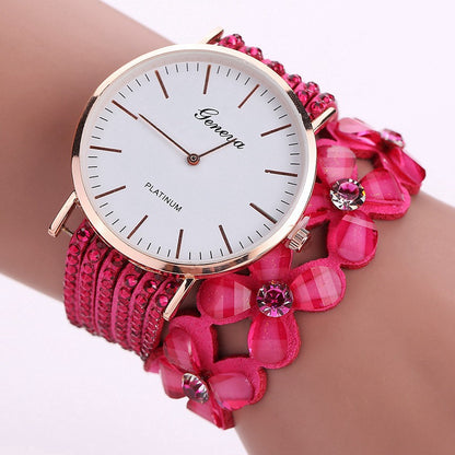 Mode Geneva Flowers Klockor Kvinnor Klänning Elegant Quartz Armband Damklocka Crystal Diamond Armbandsur Present Reloj Mujer