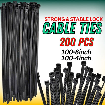 200PCS Cable Ties Zip Nylon Black Nylon Wire Wrap Tie UV Weather Resistant