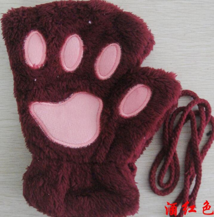 Vinter ljuvlig halv cover Paw Bear Cat Claw handskar Kort finger