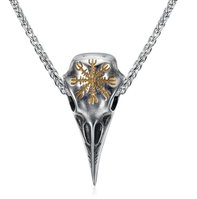 Collier avec pendentif en forme de crâne et de bec d'aigle, symbole Viking Vintage à la mode pour hommes