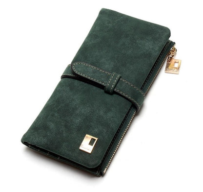 Korean version of the retro matte leather two-fold draw long wallet multi-card lady wallet