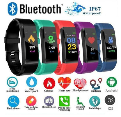 Smart armband med Bluetooth-armband Pulsmätare Klocka Activity Fitness Tracker