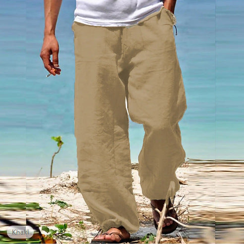 Men's Trousers Summer Drawstring Elastic Waist Beach Pants