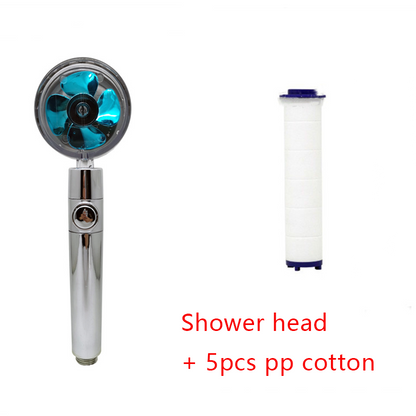 Shower Head Water Saving Flow 360 Degrees Rotating With Small Fan ABS Rain High Pressure Spray Nozzle Bathroom Accessories