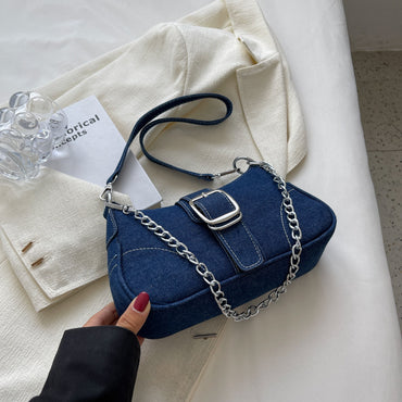 Denim Shoulder Bags Women's Fashion Chains Handbag Crossbody Bags Small Square Armpit Bag