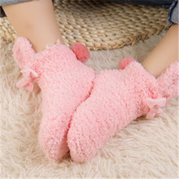 Winter Coral Fleece Baby Girls Socks Newborn Soft Cute Rabbit Baby Socks