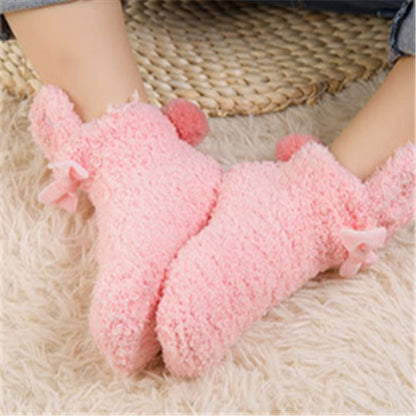 Winter Coral Fleece Baby Girls Socks Newborn Soft Cute Rabbit Baby Socks