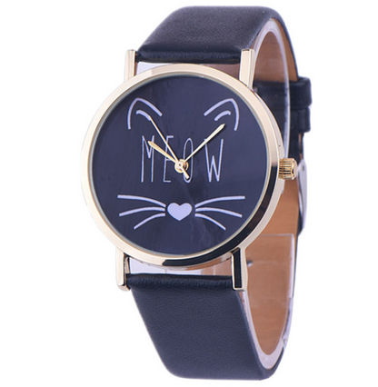 Montre montres femmes montre de mode de luxe mignon chat modèle PU bracelet en cuir analogique Quartz Vogue montre-bracelet