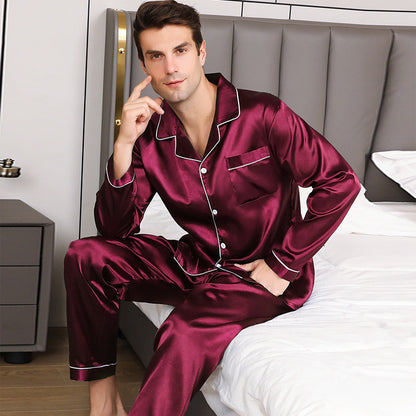 Ice Silk Men's Long Sleeve Loose Plus Size Pajamas Suit