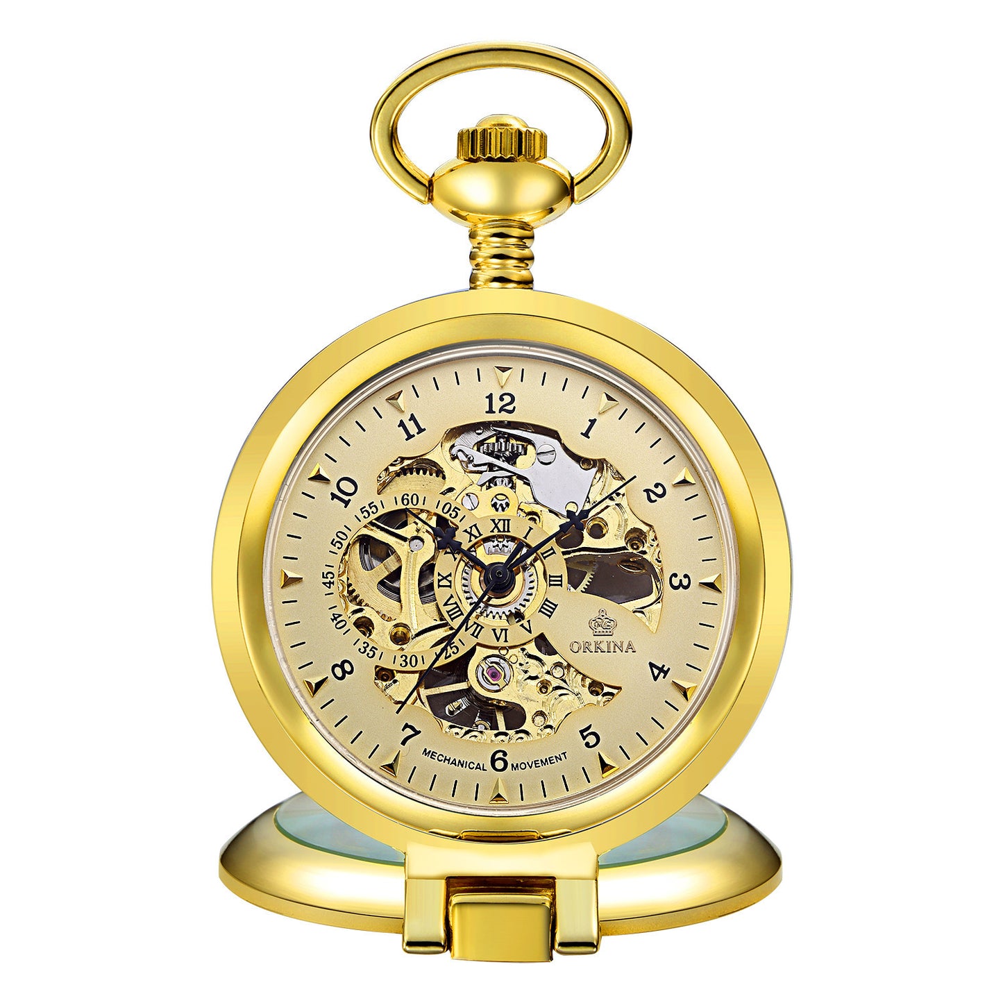 Flip Manual Mechanical Pocket Watch Roman Engraved Skeleton