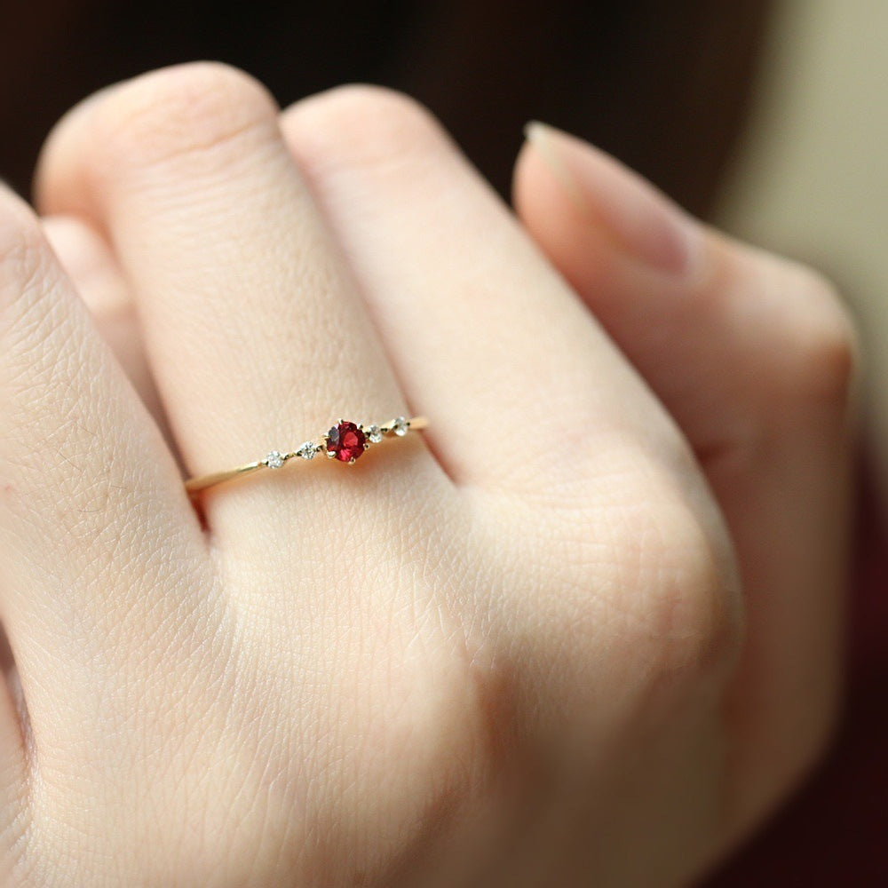 Bague de fiançailles en or 16 carats pour femmes avec rubis à la mode et diamants