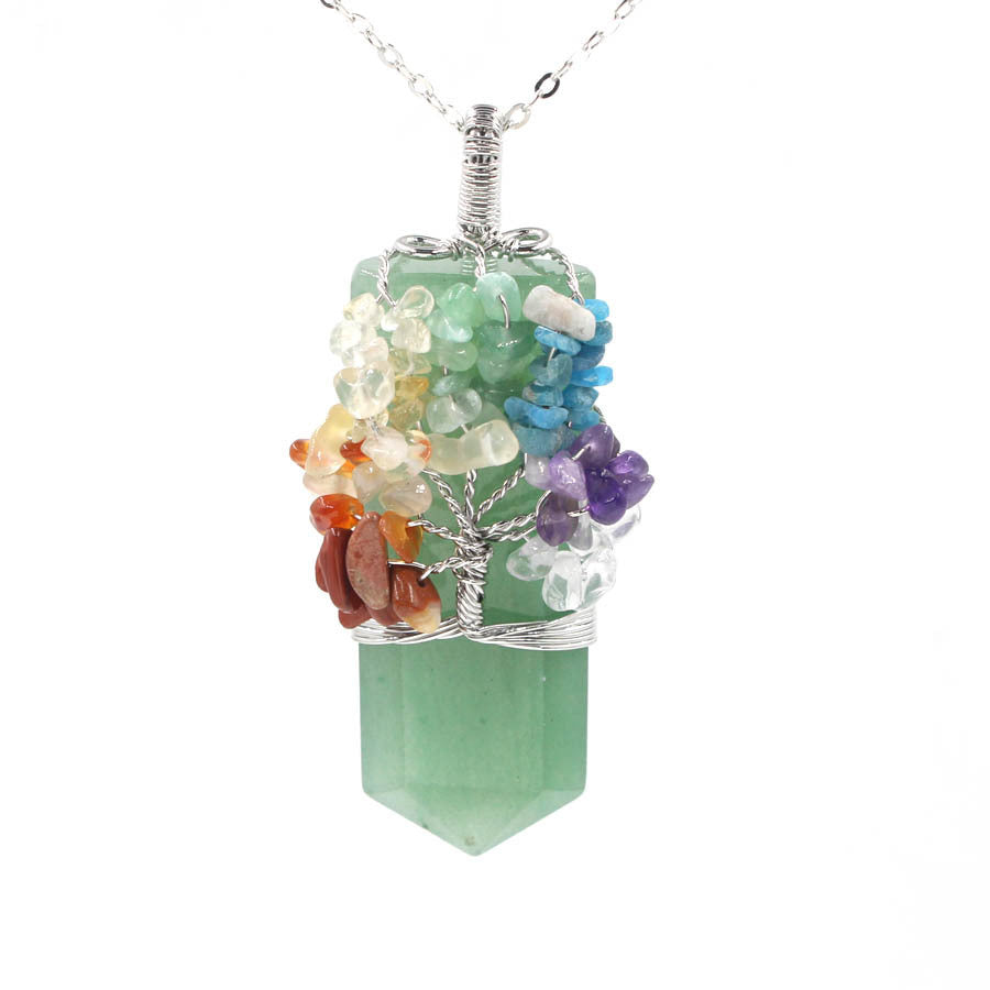 Collier pendentif à remontage arbre de vie colonne de cristal