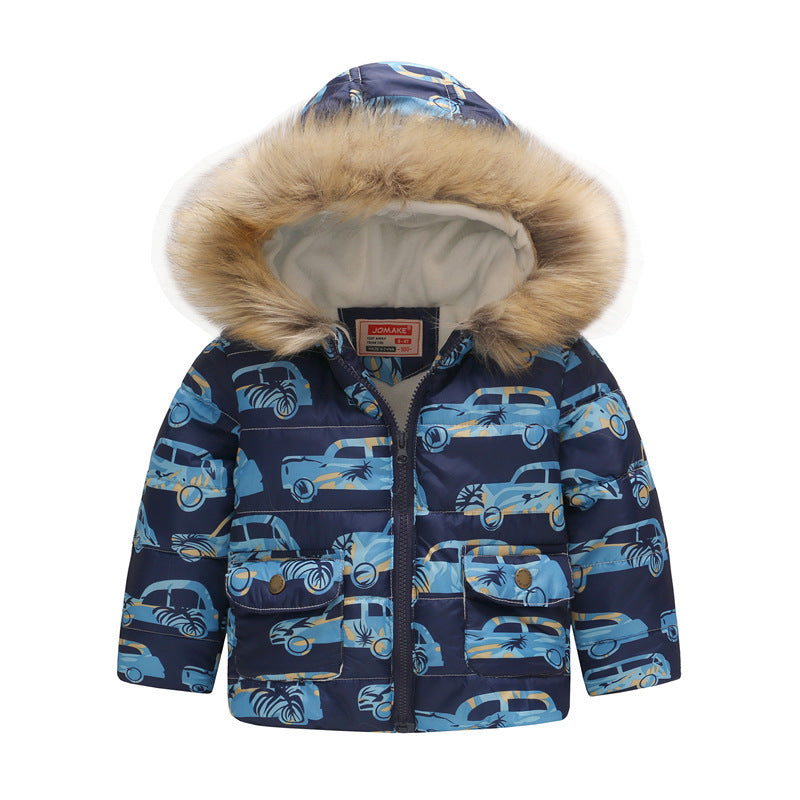 Boys and Girls Printed Hooded Children's Warm Cotton Jacket Thickened