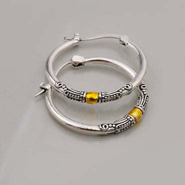 Retro Two-color Ring Earrings Carved Pattern Personality