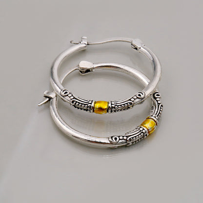 Retro Two-color Ring Earrings Carved Pattern Personality