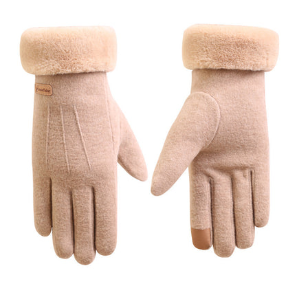 Autumn and winter cashmere full finger gloves women