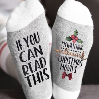 Chaussettes à vin avec lettres d'art créatif d'hiver, cadeau de noël si vous pouvez lire, regarder des films de noël, pour la maison, nouvelle collection