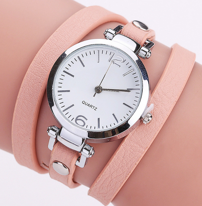 Montre-Bracelet circulaire pour femmes, bracelet en PU, alliage Simple, petit cadran, montre pour femmesM