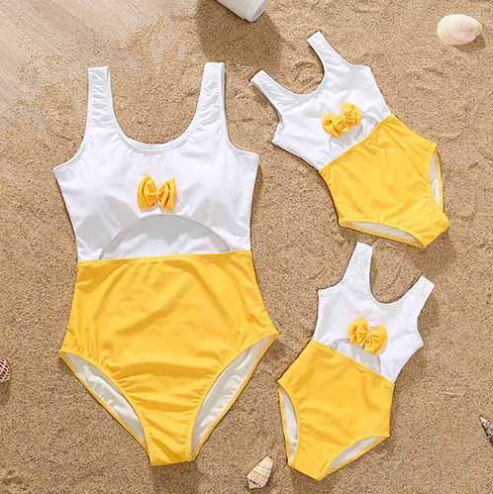 Parent-child Swimsuit Mother-daughter Suit Solid Color V-neck One-piece