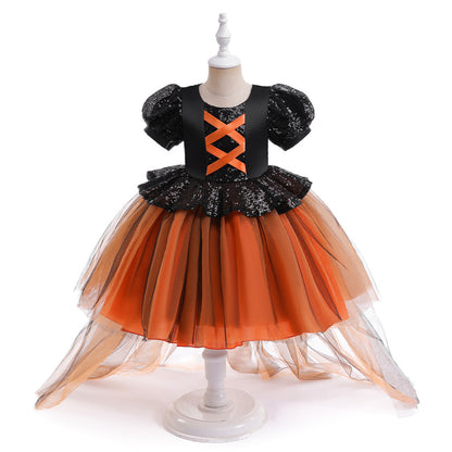 Robe de soirée pour filles, Costume de spectacle de sorcière d'Halloween