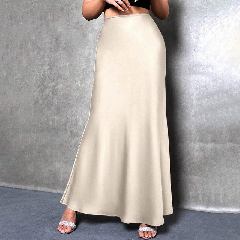 Holiday Entertainment: Professional Women's Elegant Satin High Waist Flared Midi Skirt