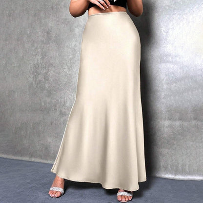 Holiday Entertainment: Professional Women's Elegant Satin High Waist Flared Midi Skirt
