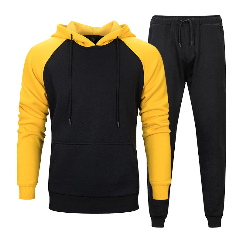 Fashion Trend Color Contrast Hooded Sweater Solid Color Waist Trousers For Men