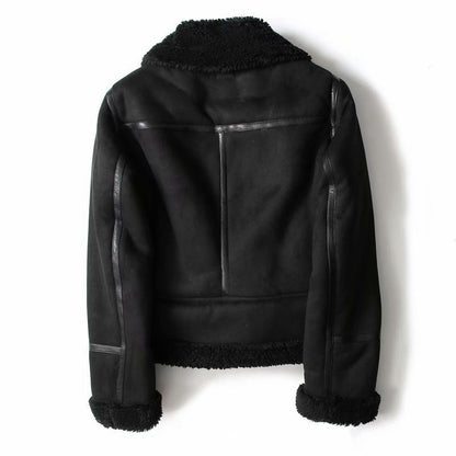 WInter Lapel Jacket Suede Lamb Wool Warm Coat Motorcycle Clothing Women Outwears