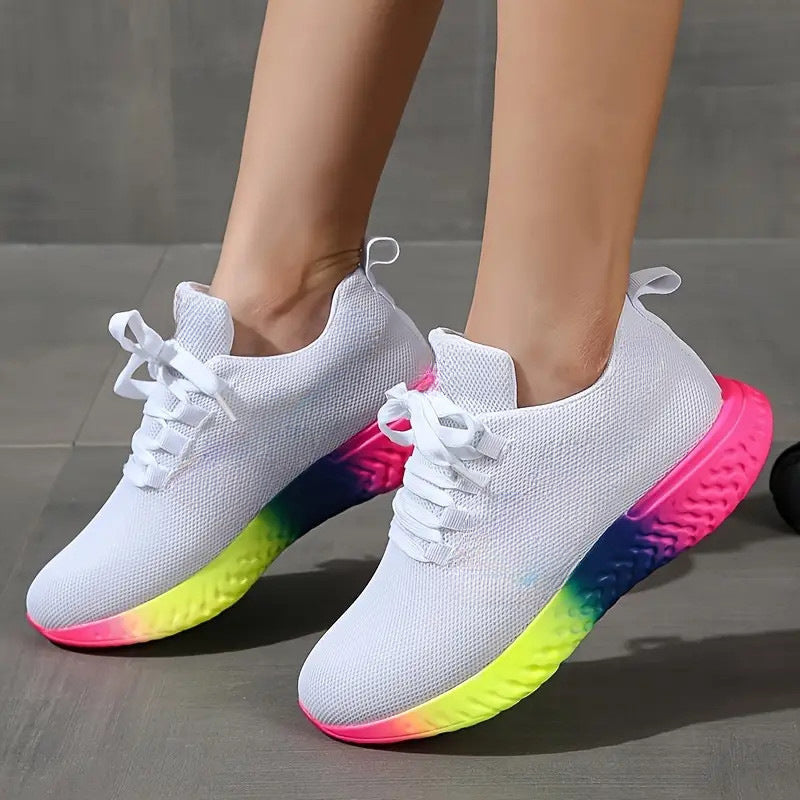 Chaussures en maille à lacets avec semelle arc-en-ciel Design mode marche chaussures de sport baskets pour les femmes