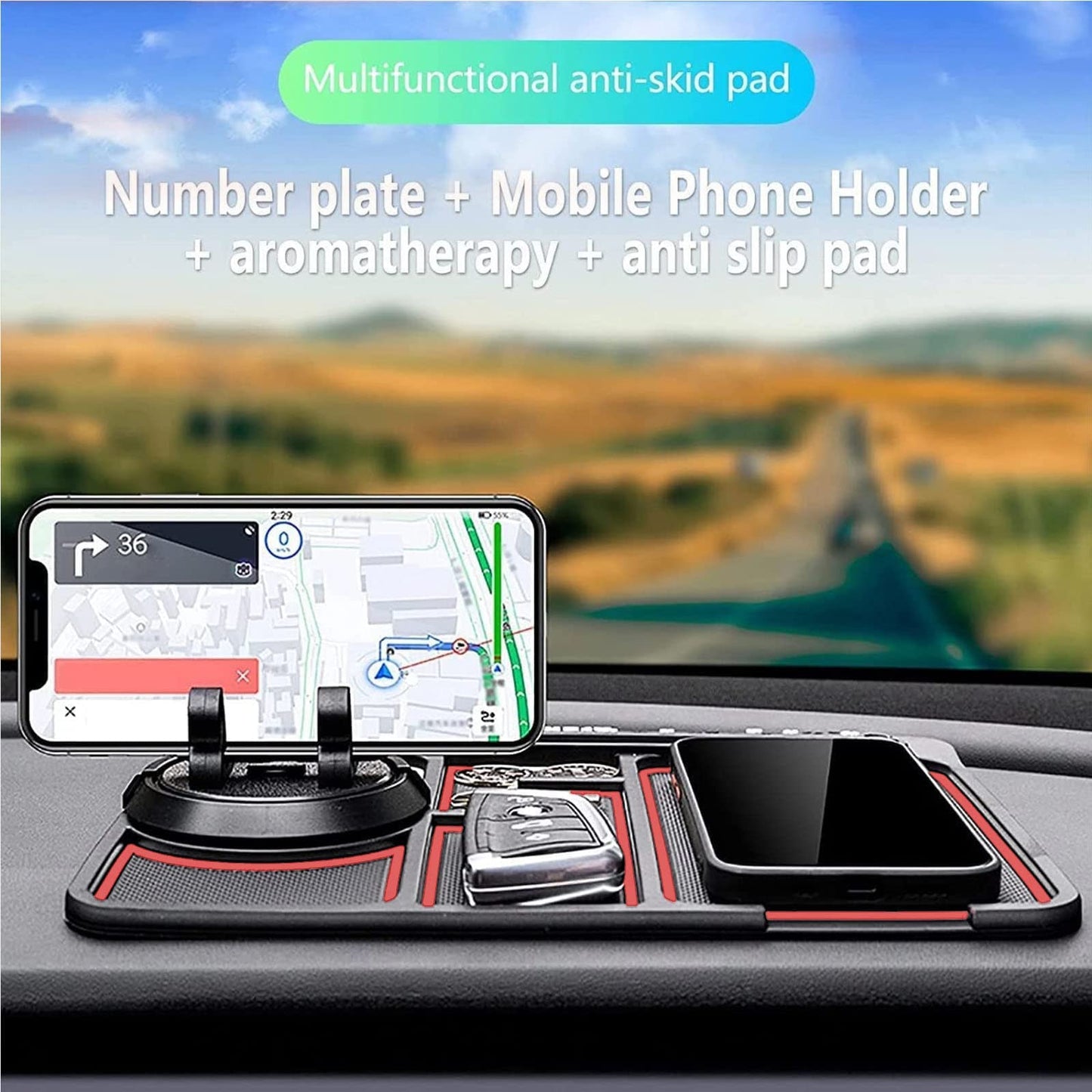 Tapis de téléphone de voiture antidérapant 4 en 1, carte de numéro de stationnement de voiture, tapis antidérapant, support de téléphone automatique, support de téléphone de tableau de bord collant Anti-glissement