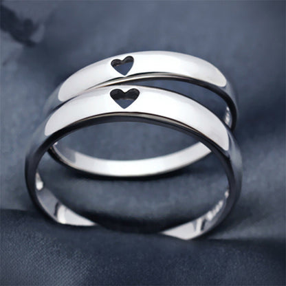 925 Silver Heart Hollow Rings för män och kvinnor par