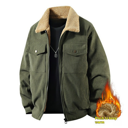 Fleece Corduroy Cotton Coat Jacket Men's Loose Casual Polo Collar Coat