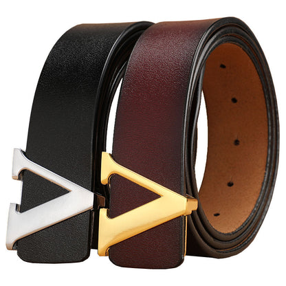 Men's Retro Smooth Genuine Leather Letter V Belt - Vintage Distinction
