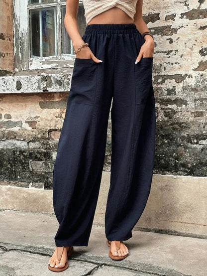 Women's Harem Pants With Pockets High Waisted Casual Beach Pants Loose Trousers Summer