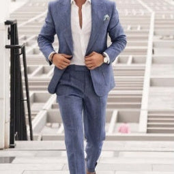 Men's Large Single Row One Button Solid Color Suit Two-piece Set