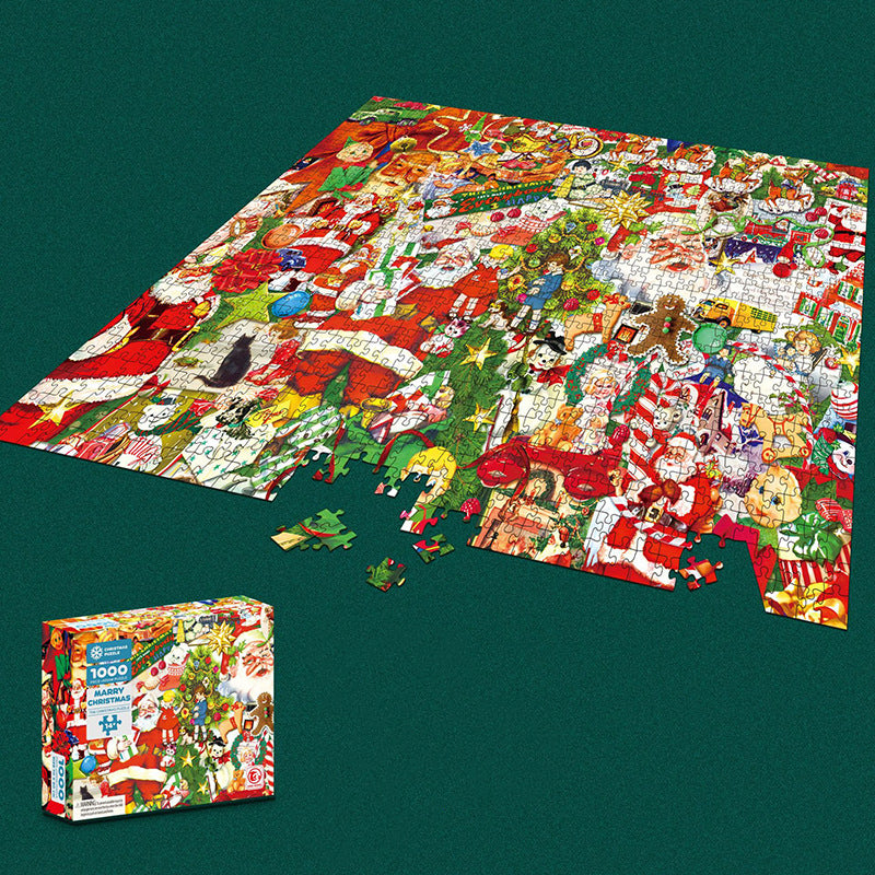 1000 Pieces Decompression Jigsaw Puzzles Christmas Santa Claus Paper Assembling For Adults Kids