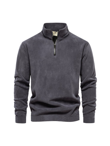 Men's Polar Fleece Top Pure Color Simple Casual Stand Collar Pullover Sweater
